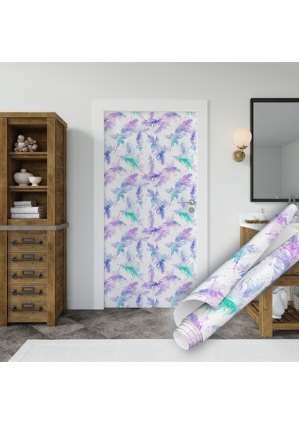 Renkli Kuş Tüyü Desenli Yapışkanlı Folyo, Mutfak, Tezgah, Masa, Dolap Kaplama Folyosu, Isıya Dayanıklı, Su Geçirmez, Yapışkan Folyolar, Sticker, Büyük Ebatlı, Dekoros fırsatları