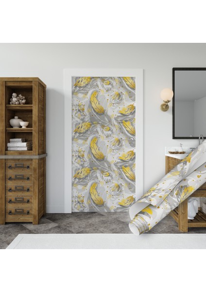 Altın Kuş Tüylü Desenli Yapışkanlı Folyo, Mutfak, Tezgah, Masa, Dolap Kaplama Folyosu, Isıya Dayanıklı, Su Geçirmez, Yapışkan Folyolar, Sticker, Büyük Ebatlı, Dekoros modelleri