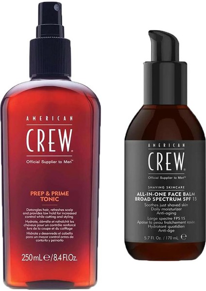 Erkekler Için Yüz Balmı 170ML+PREP & Prime Saç Kesim Öncesi Hazırlayıcı ve Şekillendirme Saç Toniği 250ML 2li Cilt Bakım Seti