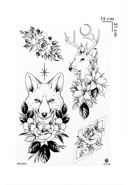 Kurt Geyik ve Çiçek Geçici Dövme Tattoo