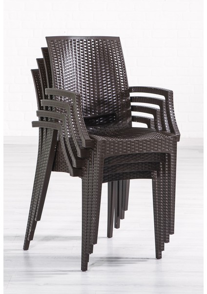 Rattan Small Lüx Camlı Kahve Masa Takımı Bahçe&balkon 1 Camlı Masa 4 Sandalye