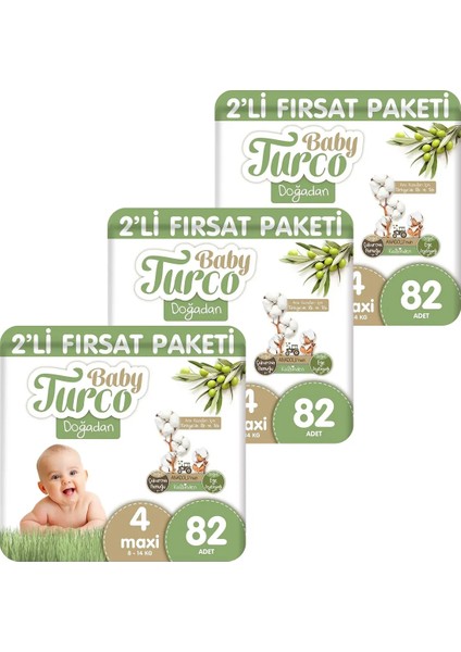 Doğadan Fırsat Paketi Bebek Bezi 4 Numara Maxi (82X3 246 Adet)