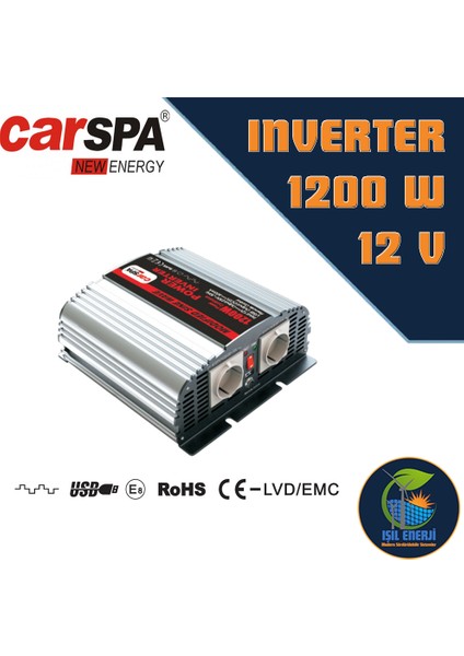 / Carspa - Modifiye Sinus Inverter - 1200 Watt 12 Volt - 1.2 Kw 12v