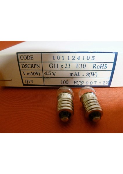 4,5V 3W 11X23 mm E10 Topbaş Vidalı Ampul. 10 Ad.