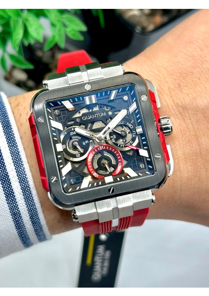 Marka Multifonksiyonlu Dikdörtgen Model 5ATM Su Geçirmez Silikon Kordon Şık Erkek Kol Saati