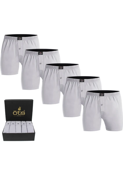 Erkek %100 Pamuklu Boxer 5'li Set Düğmeli, Rahat Kalıp, Yüksek Kaliteli, Premium Özel Siyah Kutusunda, İç Giyim, Çamaşır