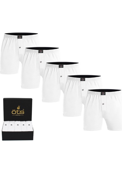 Erkek %100 Pamuklu Boxer 5'li Set Düğmeli, Rahat Kalıp, Yüksek Kaliteli, Premium Özel Siyah Kutusunda, İç Giyim, Çamaşır