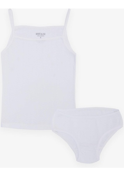 Kız Çocuk Atlet & Slip Takım Jakarlı 3-11 Yaş, Beyaz
