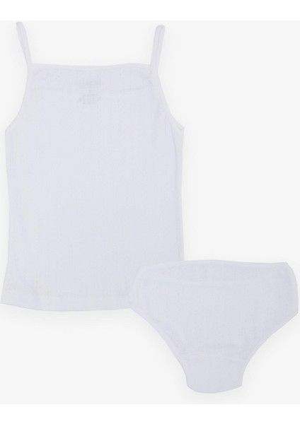 Kız Çocuk Atlet & Slip Takım Jakarlı 3-11 Yaş, Beyaz