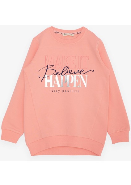 Kız Çocuk Sweatshirt Yaldızlı Yazı Baskılı 6-12 Yaş, Somon