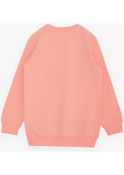 Kız Çocuk Sweatshirt Yaldızlı Yazı Baskılı 6-12 Yaş, Somon