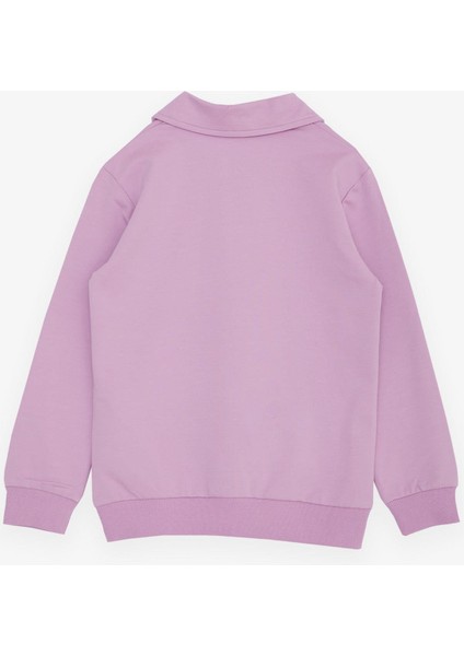 Kız Çocuk Sweatshirt Magıc Yazı Baskılı Yarım Fermuarlı Polo Yaka 8-14 Yaş, Lila