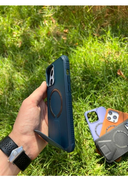 Iphone 14 Pro Magsafe Leather Stantlı Telefon Kılıfı