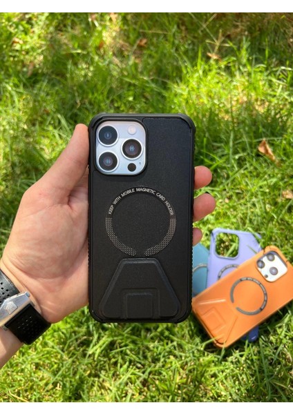 Iphone 14 Pro Max Magsafe Leather Stantlı Telefon Kılıfı