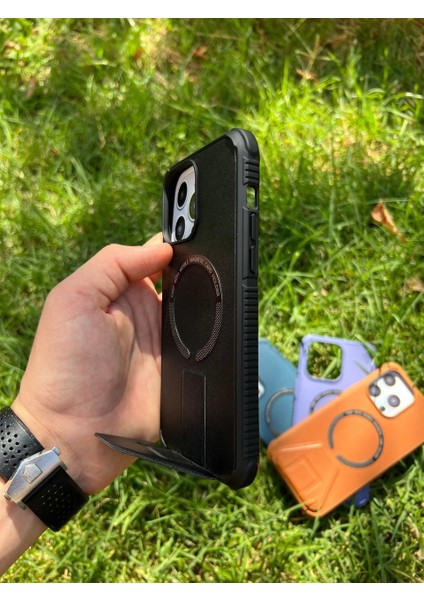 Iphone 14 Pro Max Magsafe Leather Stantlı Telefon Kılıfı
