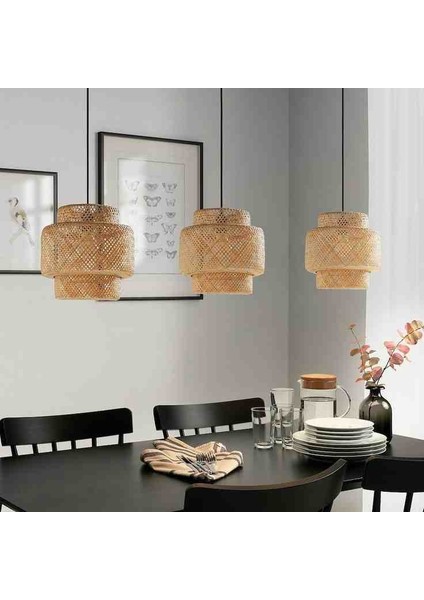 Led Projem Ibiza Tasarım Bamboo Avize Hasır Avize 1.sınıf Kalite 30CM Çap Naturel Bambu Sarkıt Avize