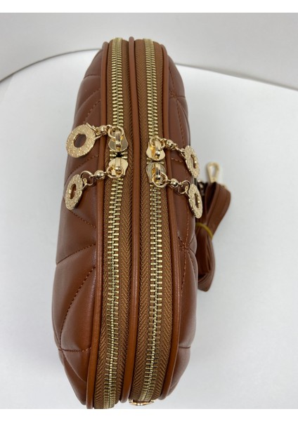 Kahverengi Kadın Yumuşak Deri Kapitone Gold Çift Fermuarlı Spor Şık Çapraz Kadın Omuz Çantası fiyatları