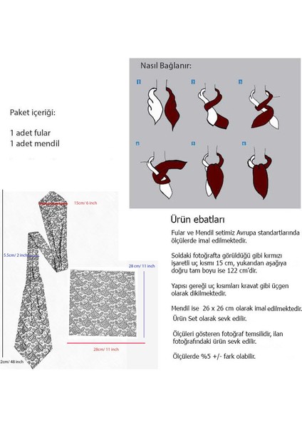 Exve Exclusive Siyah Üzerine Gri Şal Desenli Jakar Elegant Fular Mendil Seti