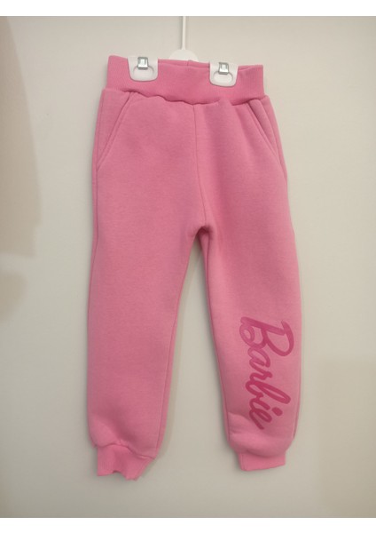 Barbie Yazılı Kapüşonlu Şardonlu Sweatshirt Eşofman Altı 2li Kız Çocuk Takım