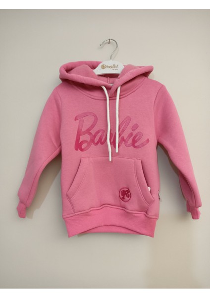 Barbie Yazılı Kapüşonlu Şardonlu Sweatshirt Eşofman Altı 2li Kız Çocuk Takım