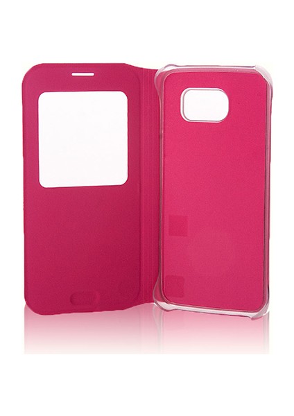 Samsung Galaxy S6 Yan Kapaklı Tpu Flip Wallet Kılıf Pembe