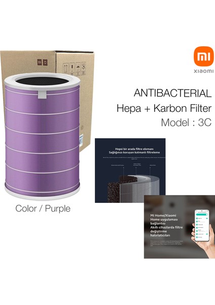 3c Xiaomi Mi Air Purifier 3c Filtre Mor Antibakteriyel