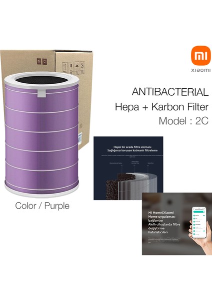 2c Xiaomi Mi Air Purifier 2c Filtre Mor Antibakteriyel