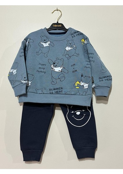 Erkek Çocuk Winnie The Pooh Baskılısweatshirt Eşofman Altı Şardonlu 2li Takım