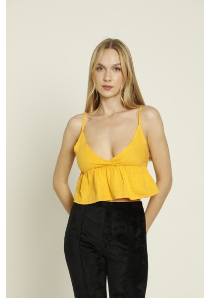 Kadın Giyim Askılı Crop Bluz