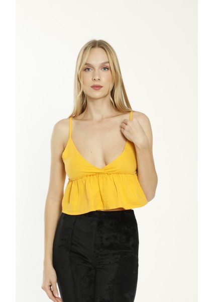 Kadın Giyim Askılı Crop Bluz