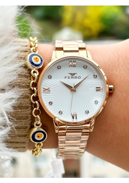 Marka Yeni Sezon Rose Renk, Çelik Kordon, Kutusunda Sade Model Kadın Kol Saati+Bileklik