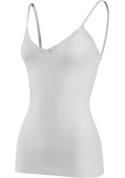 2225 Kadın Ip Askılı Modal V Yaka Dantelli Atlet 12 Adet