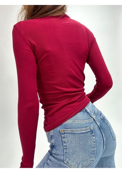 Alya Underwear Kaşkorse Yarım Boğaz Body Sweatshirt Bordo