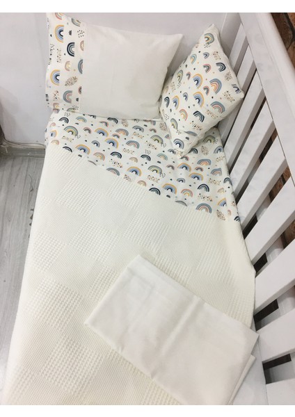 Buse Baby Home Krem , Çocuk Çok Amaçlı Poplin ,pikeli ve Ponponsuz Nevresim Takımı 6'lı Set