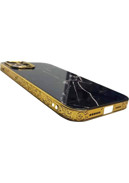 Apple iPhone 11 Marble Parlak Mermer Desenli Cam Kare Telefon Kılıfı