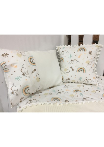 Buse Baby Home Krem , Çocuk Çok Amaçlı Poplin , Pikeli ve Ponponlu Nevresim Takımı 6'lı Set