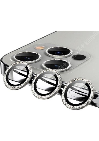 Iphone 12 Pro Max Taşlı Kamera Lens Koruyucu Çerçeveli Koruyucu