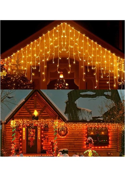 SSDESIGN 4 Metre Fişli 16 Saçaklı 8 Fonksiyonlu Eklenebilir LED Sarkıt Yılbaşı Ip Perde LED