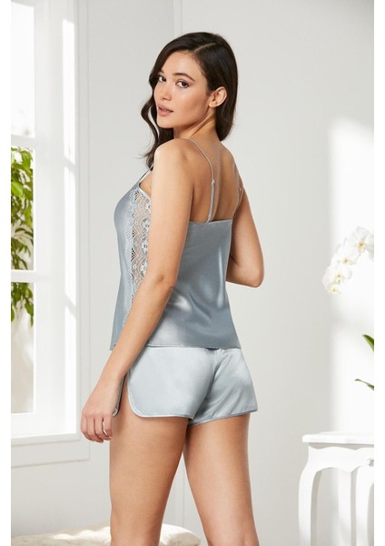 Kadın 438 Saten Dantelli Şort Babydoll Takım