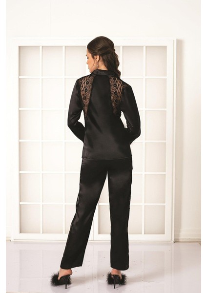 Kadın 1438 Saten Dantelli Pijama Takım