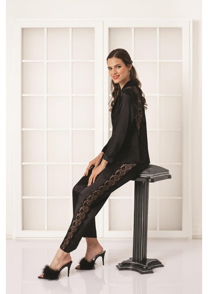 Kadın 1438 Saten Dantelli Pijama Takım modelleri