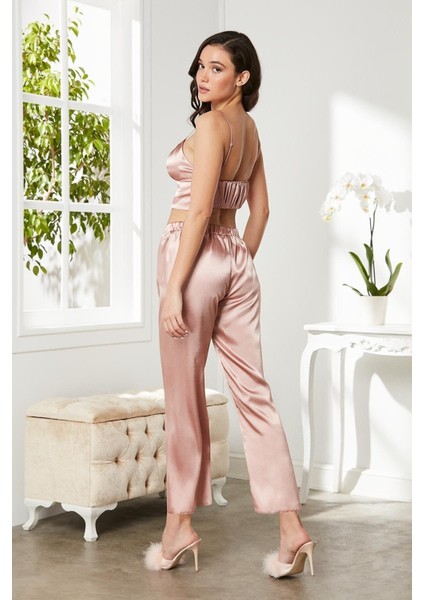 Kadın 2075 Saten Kuşaklı 3'lü Pijama Takım