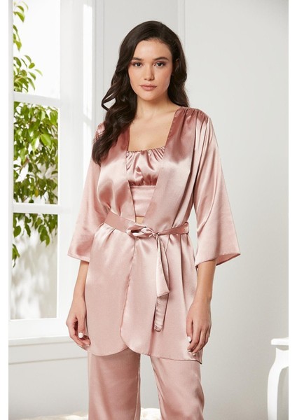 Kadın 2075 Saten Kuşaklı 3'lü Pijama Takım modelleri