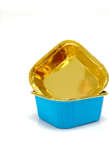 Muffin Kek Kapsülü Kare Mavi-Altın 25li