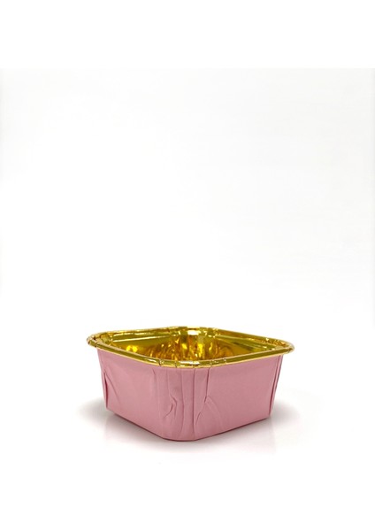 Muffin Kek Kapsülü Kare Pembe-Altın 25li
