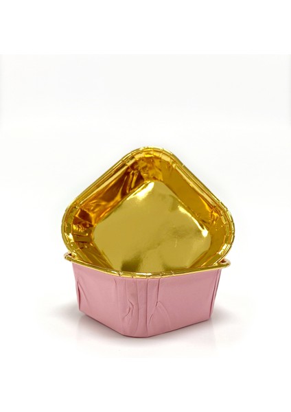 Muffin Kek Kapsülü Kare Pembe-Altın 25li
