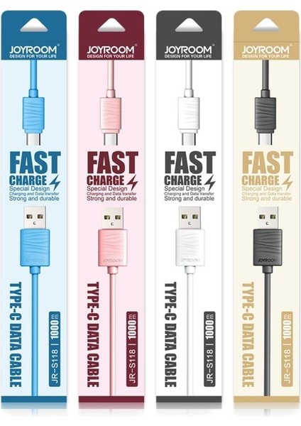 JR-S118 Type-C USB Hızlı Şarj ve Data Kablosu 1m Mavi modelleri