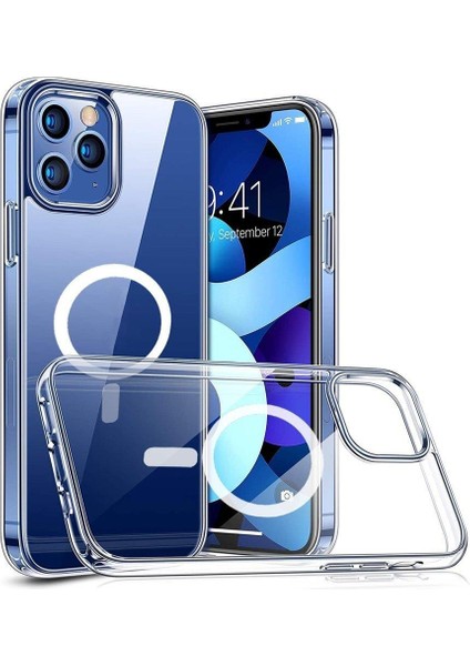 Apple iPhone 12 Pro Max Dayanıklı Manyetik Şeffaf Kılıf (Magsafe Uyumlu)