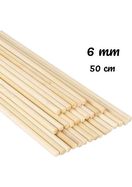 Ahşap Bambu 50 cm 6 mm Çubuk 50 Adet