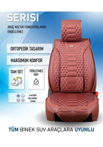 hyundai Accent Era Uyumlu Lüks Deri Oto Koltuk Kılıfı Ön-Arka Set Max Series (Tarçın)